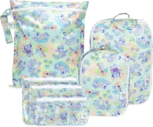 Bumkins Packing Cubes and Wet Bag and TSA Approved Pouches for Travel Bag, Organize Luggage with Compression Bags, Essential Traveling Accessories to Pack Clothes, 6-pc Disney Stitch