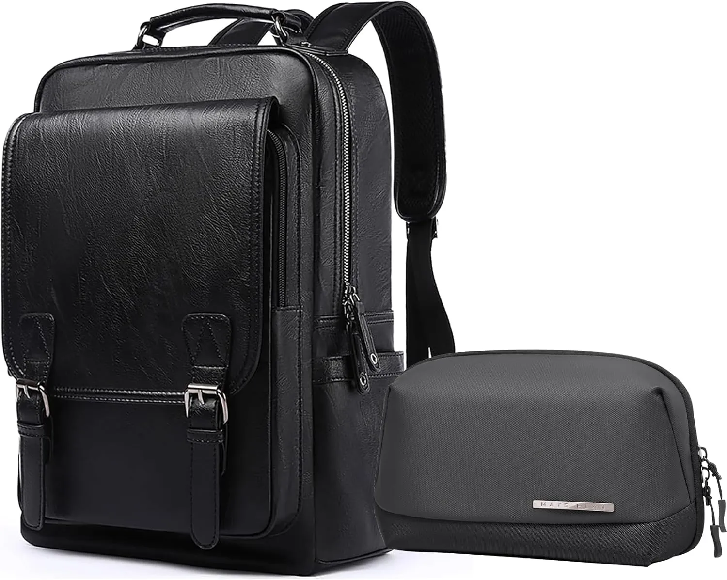 Bundle: The Ultimate Travel Set for Men - Leather Laptop Backpack & Toiletry Bag!