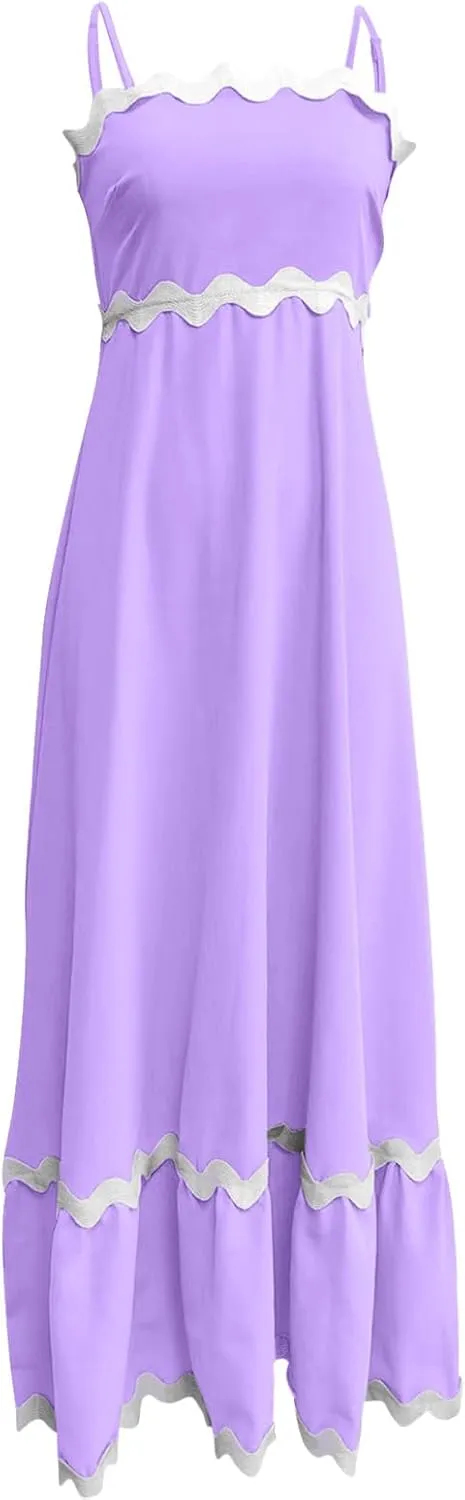 Ceboyel Women Summer Vacation Dresses 2024 Flowy Spaghetti Strap Sundresses Beachy Maxi Long Dress Trendy Boho Casual Clothes