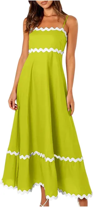 Ceboyel Women Summer Vacation Dresses 2024 Flowy Spaghetti Strap Sundresses Beachy Maxi Long Dress Trendy Boho Casual Clothes