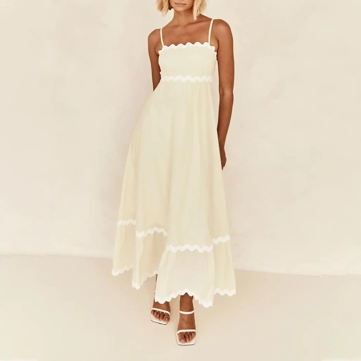 Ceboyel Women Summer Vacation Dresses 2024 Flowy Spaghetti Strap Sundresses Beachy Maxi Long Dress Trendy Boho Casual Clothes