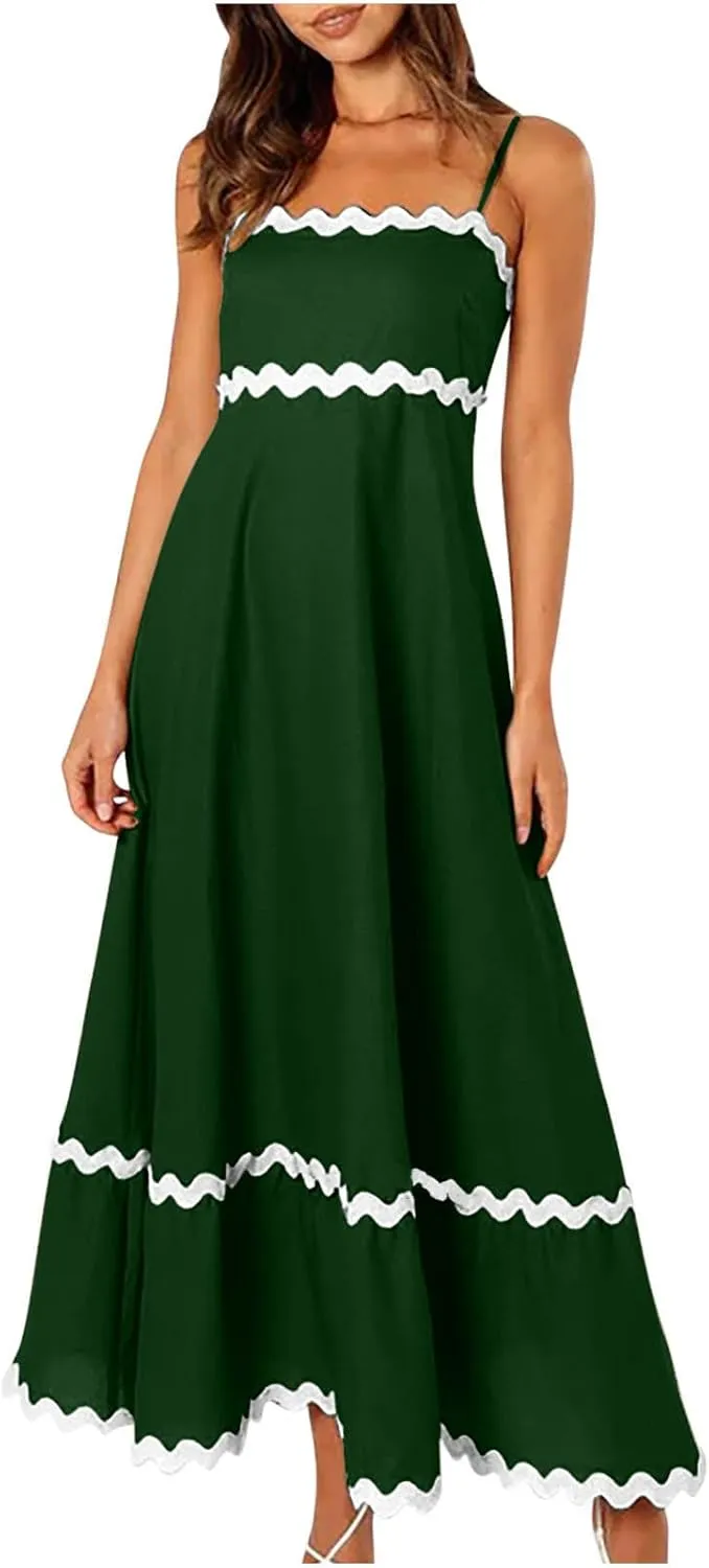Ceboyel Women Summer Vacation Dresses 2024 Flowy Spaghetti Strap Sundresses Beachy Maxi Long Dress Trendy Boho Casual Clothes
