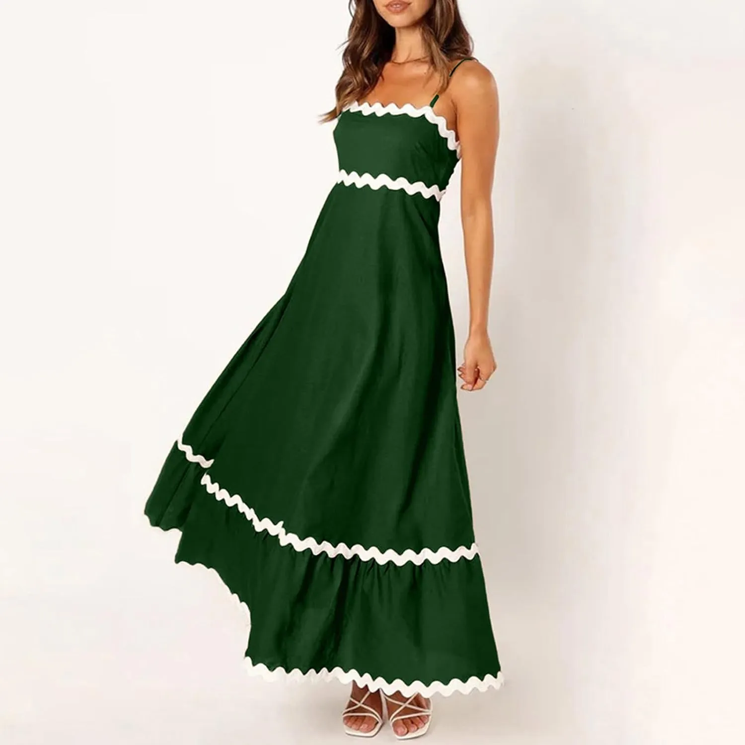 Ceboyel Women Summer Vacation Dresses 2024 Flowy Spaghetti Strap Sundresses Beachy Maxi Long Dress Trendy Boho Casual Clothes