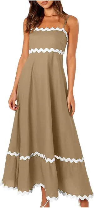 Ceboyel Women Summer Vacation Dresses 2024 Flowy Spaghetti Strap Sundresses Beachy Maxi Long Dress Trendy Boho Casual Clothes
