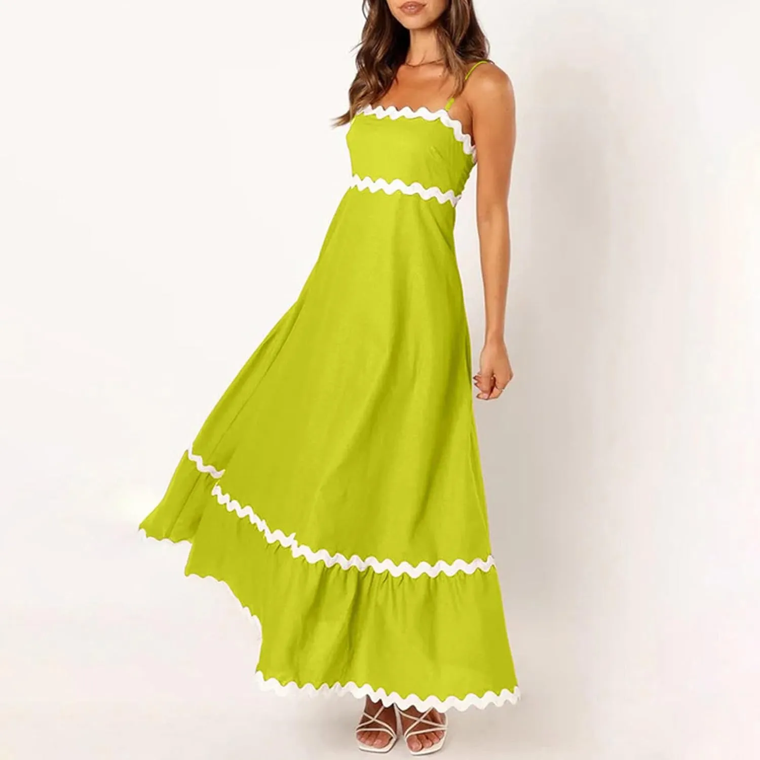 Ceboyel Women Summer Vacation Dresses 2024 Flowy Spaghetti Strap Sundresses Beachy Maxi Long Dress Trendy Boho Casual Clothes