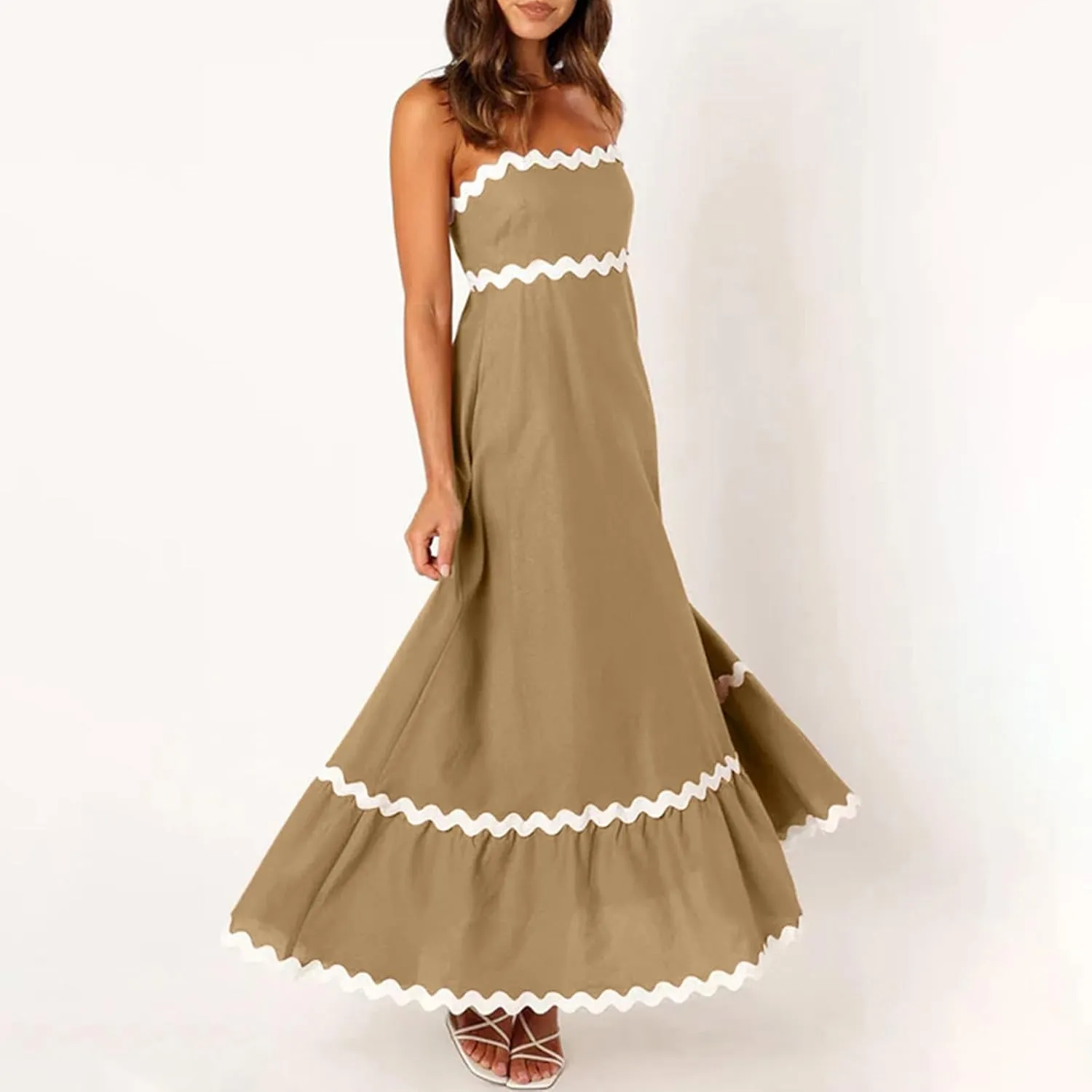 Ceboyel Women Summer Vacation Dresses 2024 Flowy Spaghetti Strap Sundresses Beachy Maxi Long Dress Trendy Boho Casual Clothes