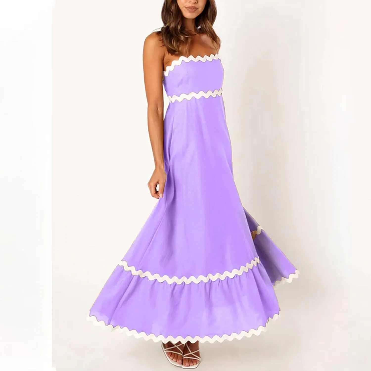 Ceboyel Women Summer Vacation Dresses 2024 Flowy Spaghetti Strap Sundresses Beachy Maxi Long Dress Trendy Boho Casual Clothes