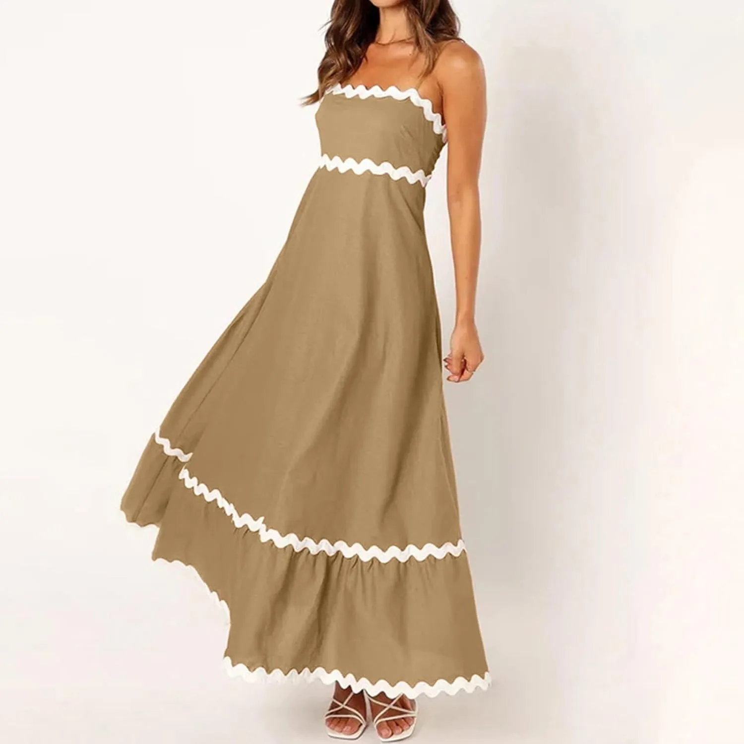 Ceboyel Women Summer Vacation Dresses 2024 Flowy Spaghetti Strap Sundresses Beachy Maxi Long Dress Trendy Boho Casual Clothes