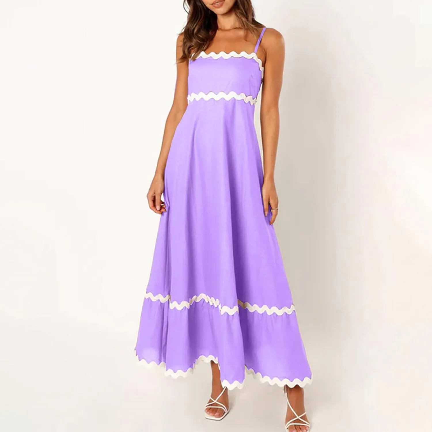 Ceboyel Women Summer Vacation Dresses 2024 Flowy Spaghetti Strap Sundresses Beachy Maxi Long Dress Trendy Boho Casual Clothes
