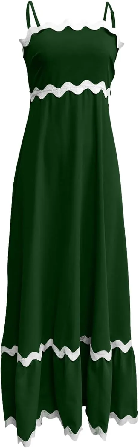 Ceboyel Women Summer Vacation Dresses 2024 Flowy Spaghetti Strap Sundresses Beachy Maxi Long Dress Trendy Boho Casual Clothes