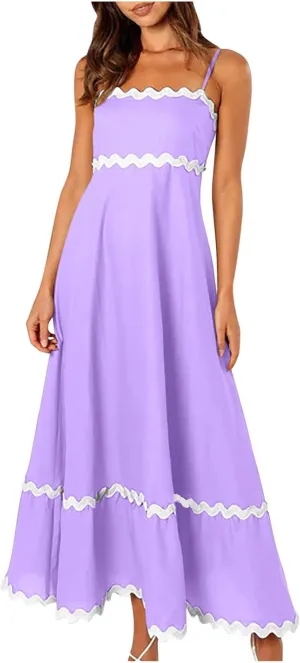 Ceboyel Women Summer Vacation Dresses 2024 Flowy Spaghetti Strap Sundresses Beachy Maxi Long Dress Trendy Boho Casual Clothes