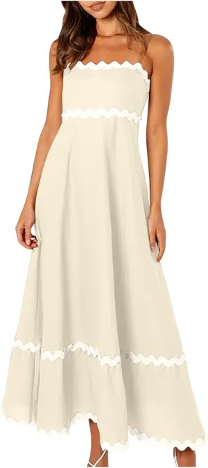 Ceboyel Women Summer Vacation Dresses 2024 Flowy Spaghetti Strap Sundresses Beachy Maxi Long Dress Trendy Boho Casual Clothes
