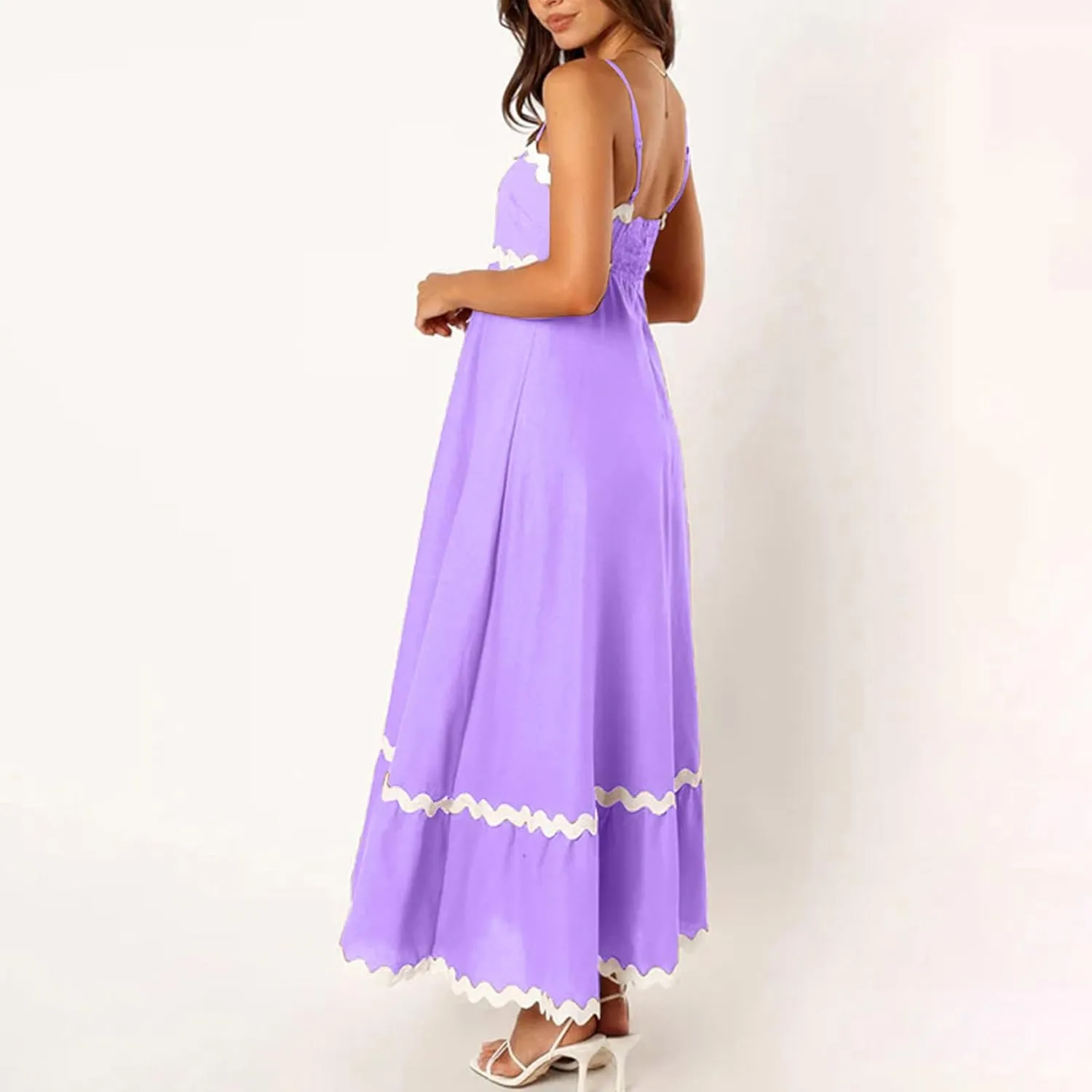Ceboyel Women Summer Vacation Dresses 2024 Flowy Spaghetti Strap Sundresses Beachy Maxi Long Dress Trendy Boho Casual Clothes