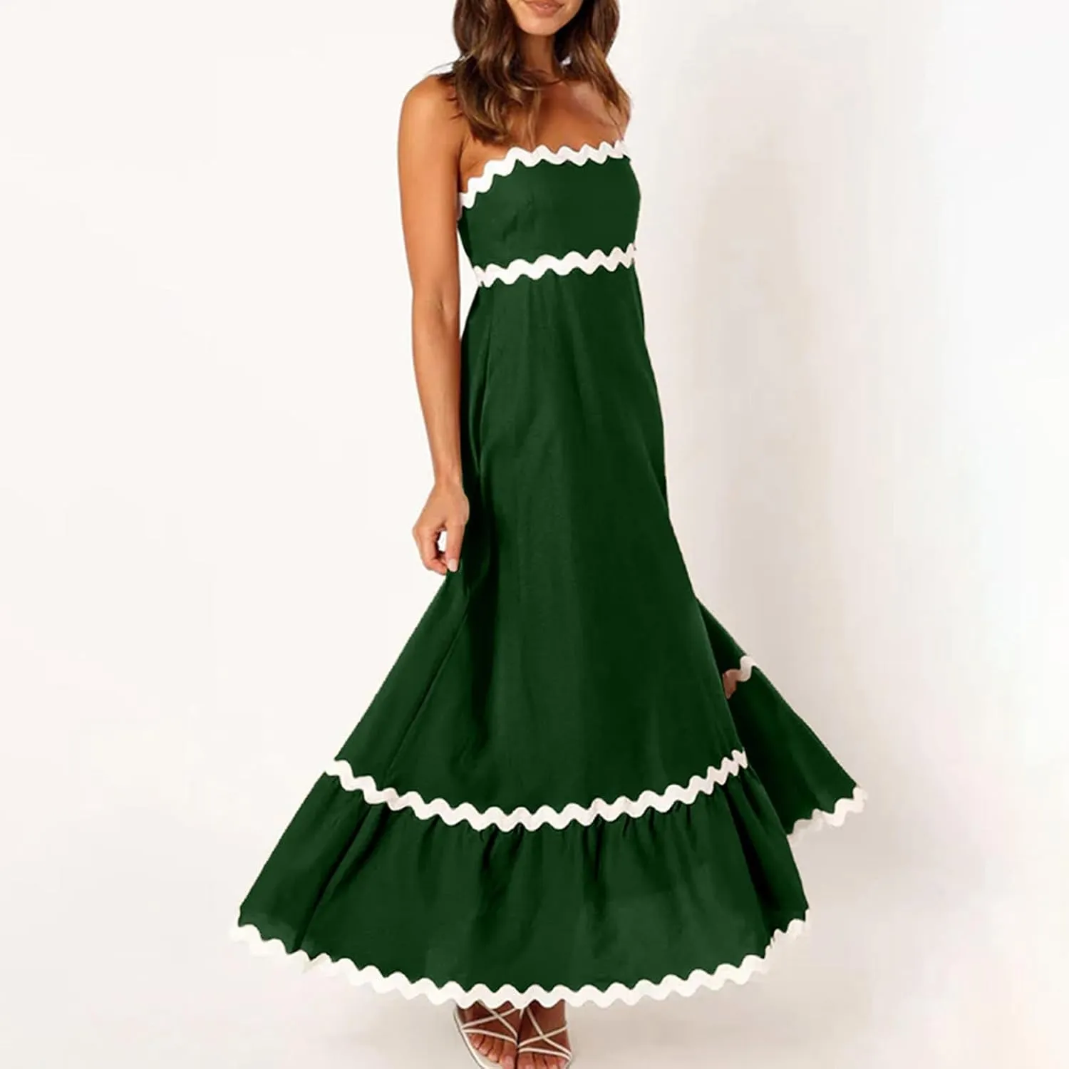 Ceboyel Women Summer Vacation Dresses 2024 Flowy Spaghetti Strap Sundresses Beachy Maxi Long Dress Trendy Boho Casual Clothes
