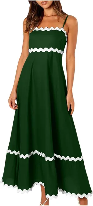 Ceboyel Women Summer Vacation Dresses 2024 Flowy Spaghetti Strap Sundresses Beachy Maxi Long Dress Trendy Boho Casual Clothes