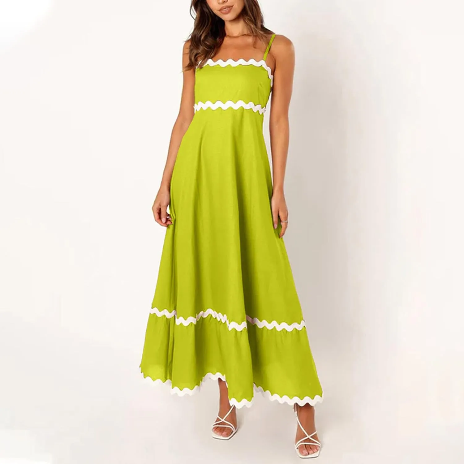 Ceboyel Women Summer Vacation Dresses 2024 Flowy Spaghetti Strap Sundresses Beachy Maxi Long Dress Trendy Boho Casual Clothes