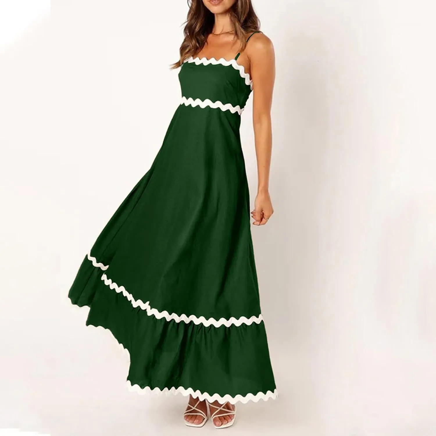 Ceboyel Women Summer Vacation Dresses 2024 Flowy Spaghetti Strap Sundresses Beachy Maxi Long Dress Trendy Boho Casual Clothes