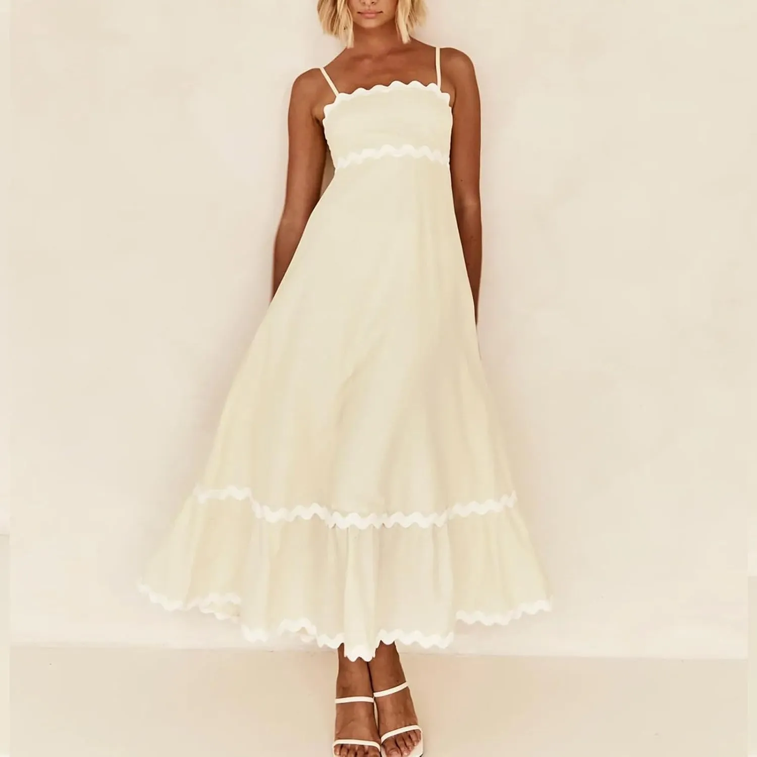 Ceboyel Women Summer Vacation Dresses 2024 Flowy Spaghetti Strap Sundresses Beachy Maxi Long Dress Trendy Boho Casual Clothes