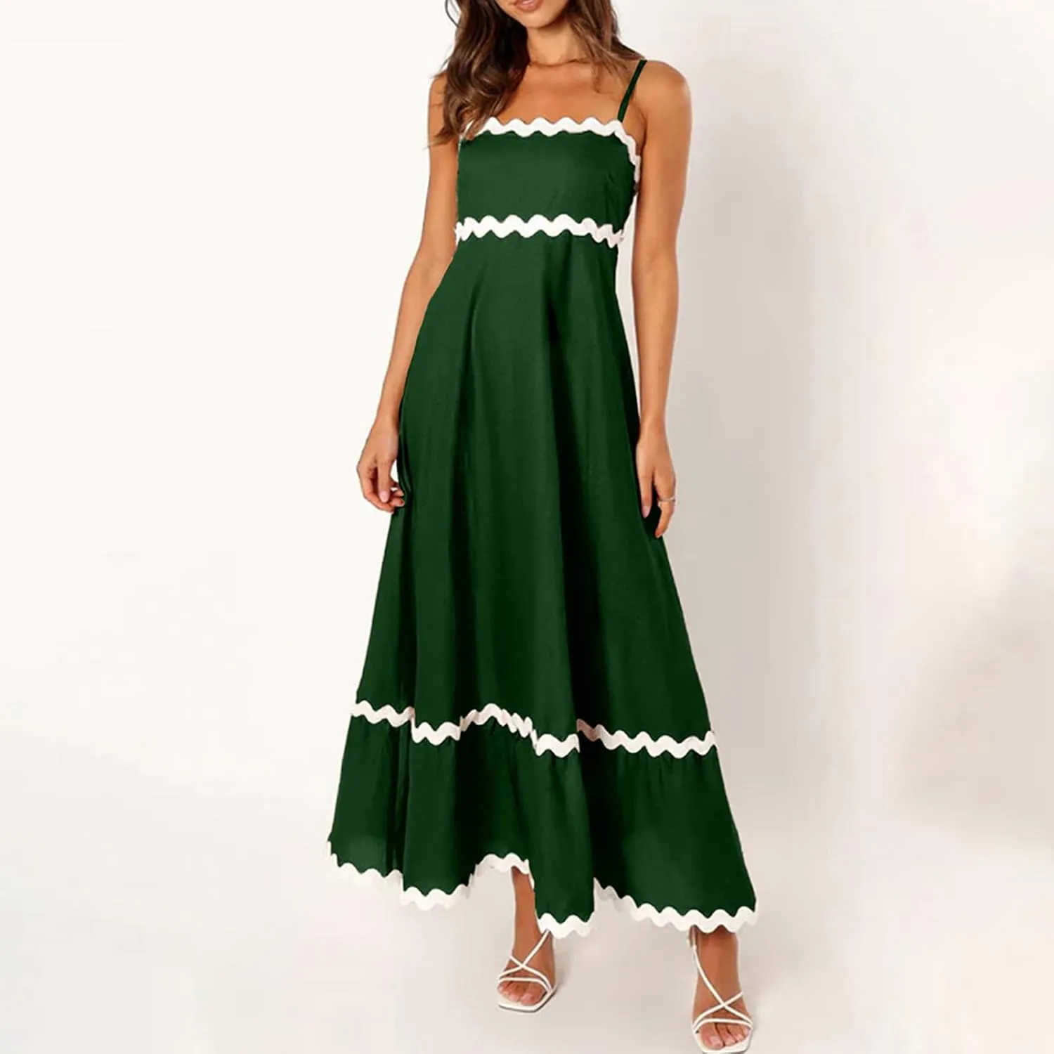 Ceboyel Women Summer Vacation Dresses 2024 Flowy Spaghetti Strap Sundresses Beachy Maxi Long Dress Trendy Boho Casual Clothes