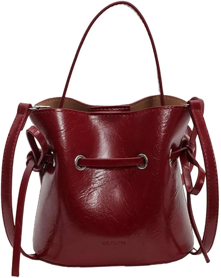 Chic Bucket Purses for Women Small PU Leather Tote Bag 2pcs Shoulder Crossbody Bag Cute Y2K Handbags Satchel