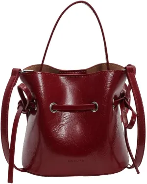 Chic Bucket Purses for Women Small PU Leather Tote Bag 2pcs Shoulder Crossbody Bag Cute Y2K Handbags Satchel
