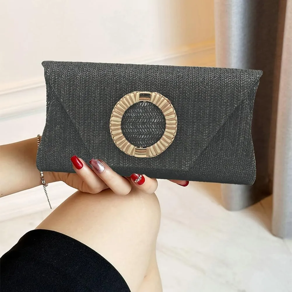 Chic Woven Clutch Handbags for Women Summer Straw Evening Envelope Bag Designer Boho Purse for Beach,Party