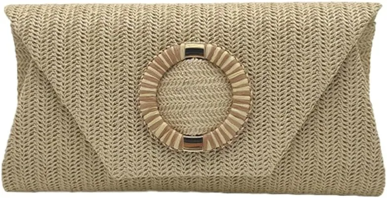 Chic Woven Clutch Handbags for Women Summer Straw Evening Envelope Bag Designer Boho Purse for Beach,Party