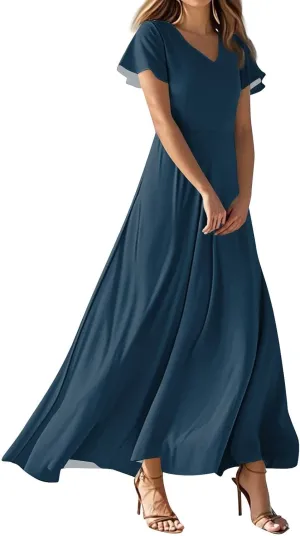 Chiffon Dresses for Women Swing Flowy Ruffle Hem Swing Womens Dresses Holiday Dress Summer Beach Casual Dresses