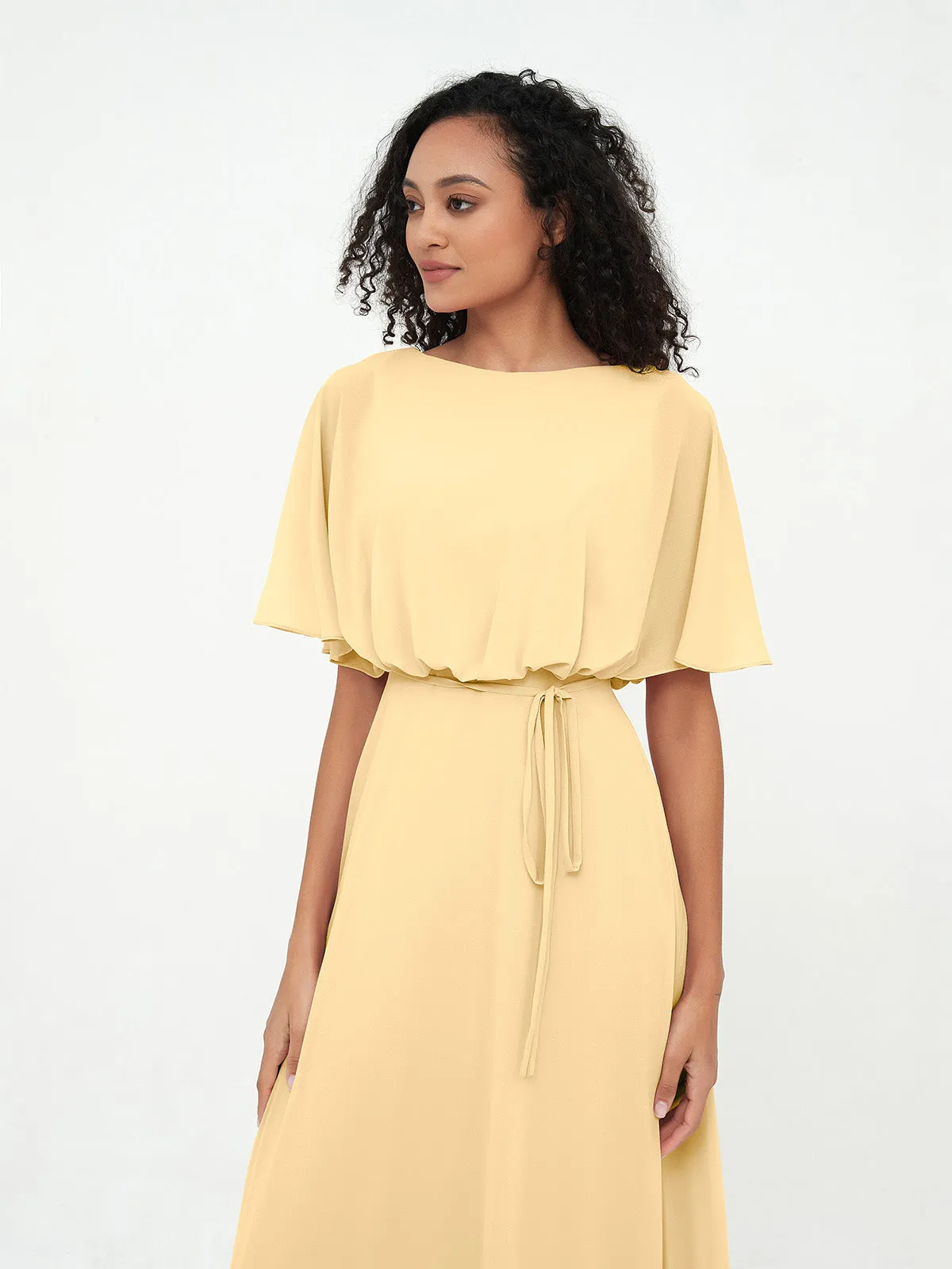 Chiffon Full Length Bridesmaid Dresses with Wrap Gold Plus Size