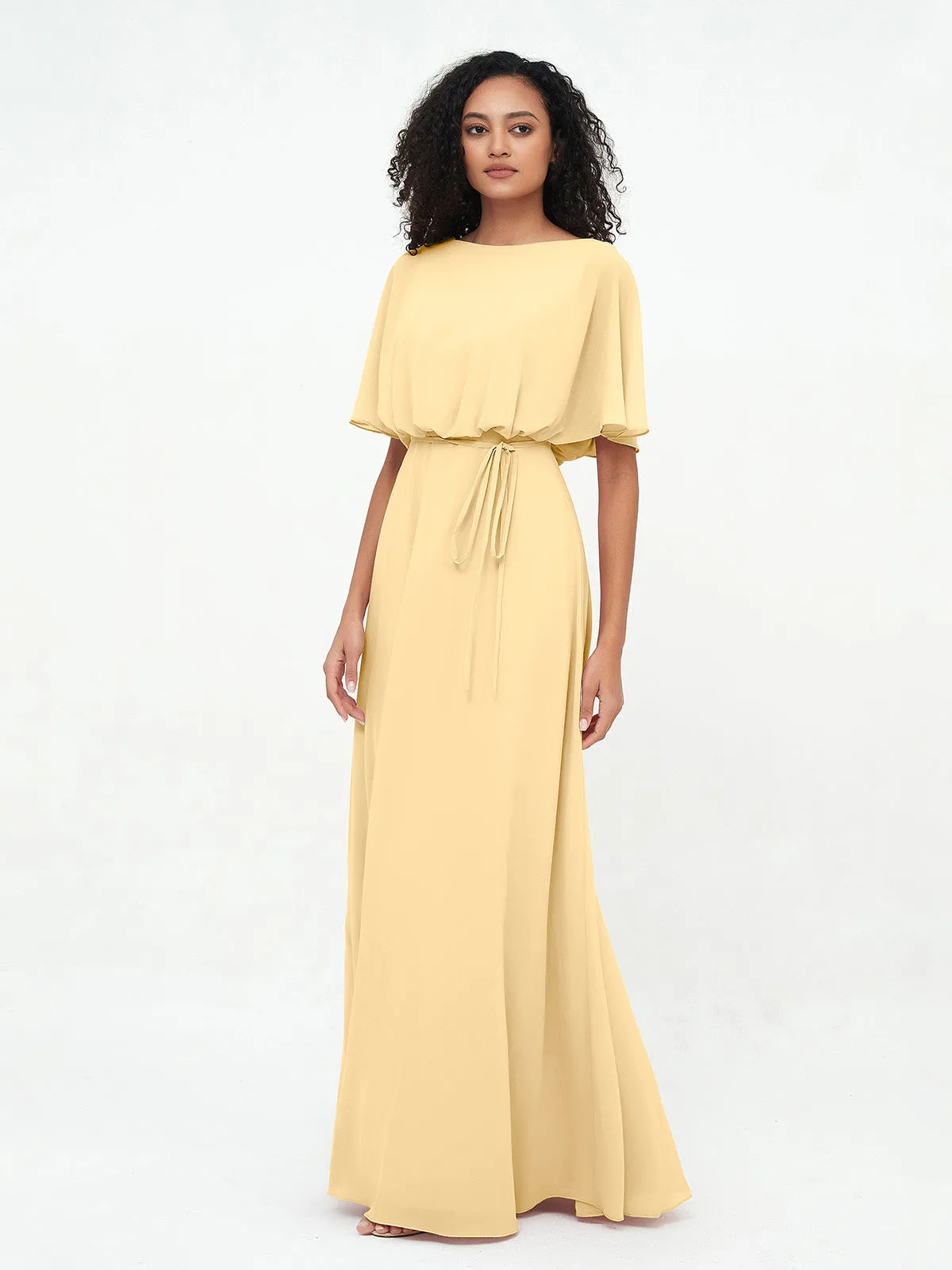 Chiffon Full Length Bridesmaid Dresses with Wrap Gold Plus Size