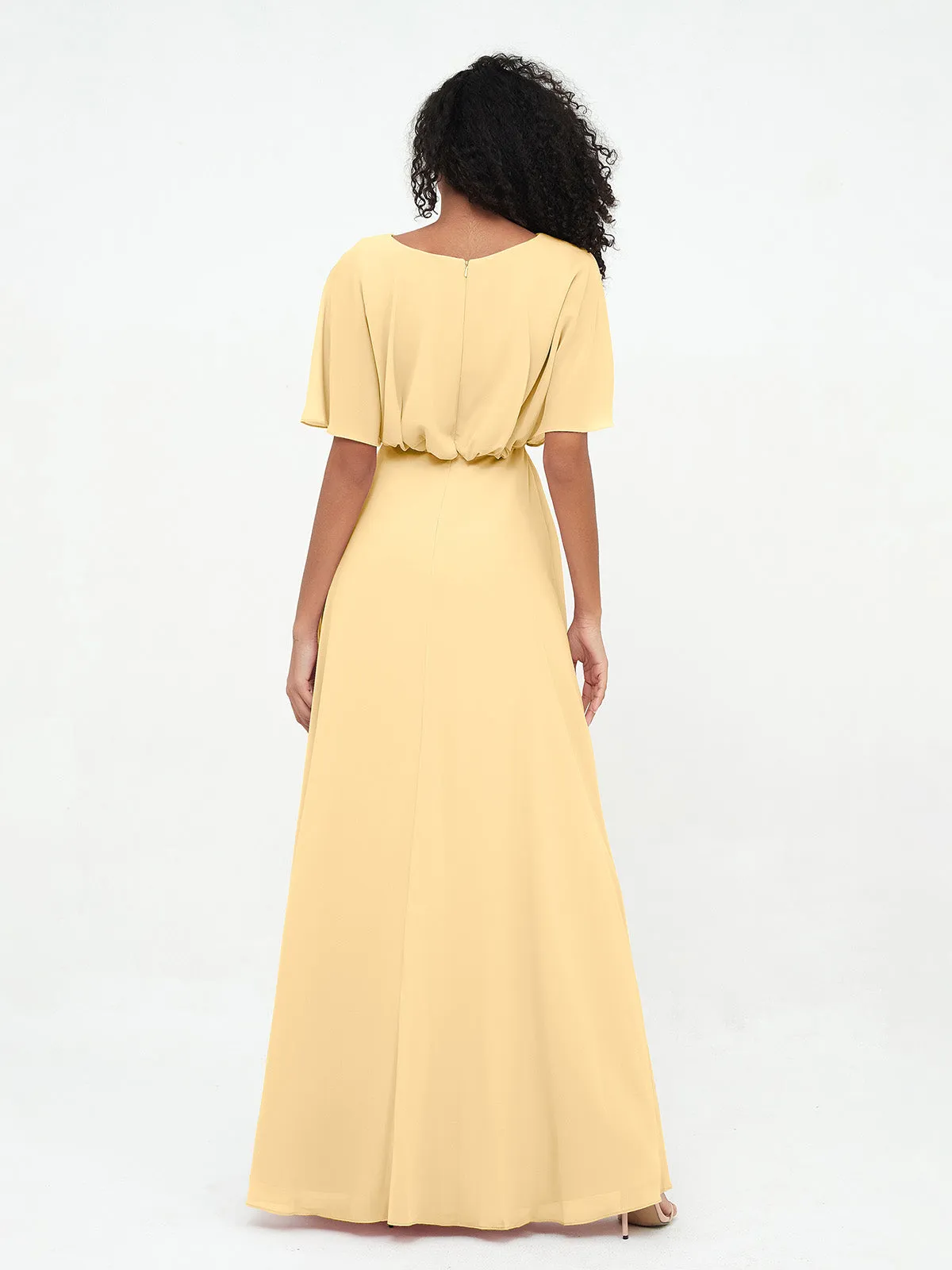 Chiffon Full Length Bridesmaid Dresses with Wrap Gold Plus Size