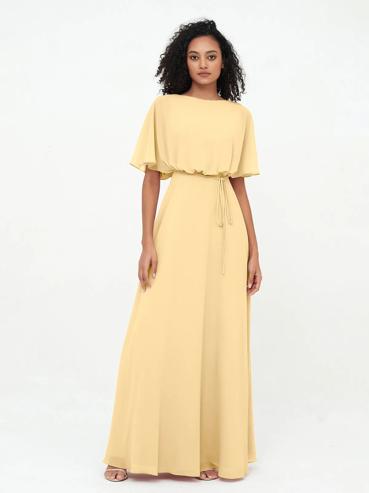 Chiffon Full Length Bridesmaid Dresses with Wrap Gold Plus Size