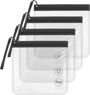 Clear Plastic Travel Bags for Toiletries, 4 Pcs TSA Approved Liquid Bag, TSA Clear Toiletry Bag Quart Size for Carry On, Air Travel, Compact and Stylish for Easy Organization (Transparent, Black)