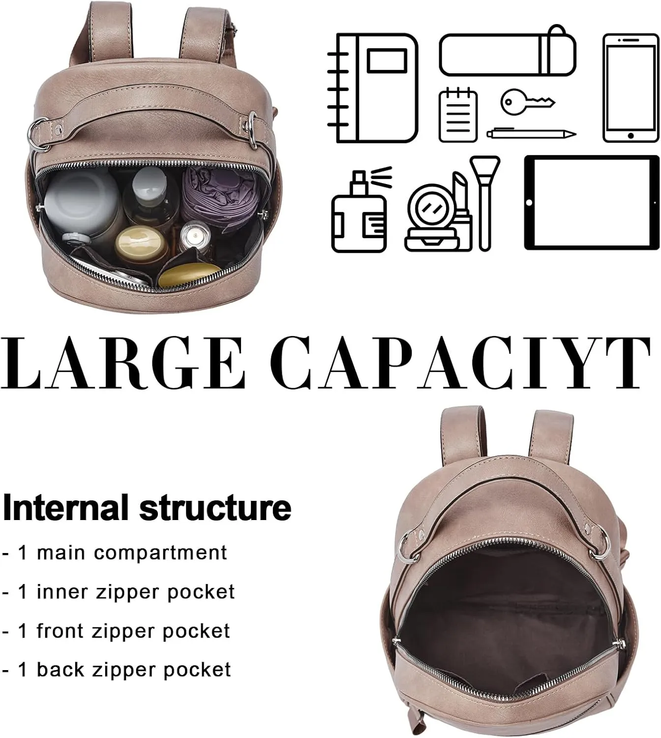 CLUCI Mini Backpack Purse for Women Fashion Leather Small Backpacks Ladies Shoulder Backpack Convertible Handbags Light Brown