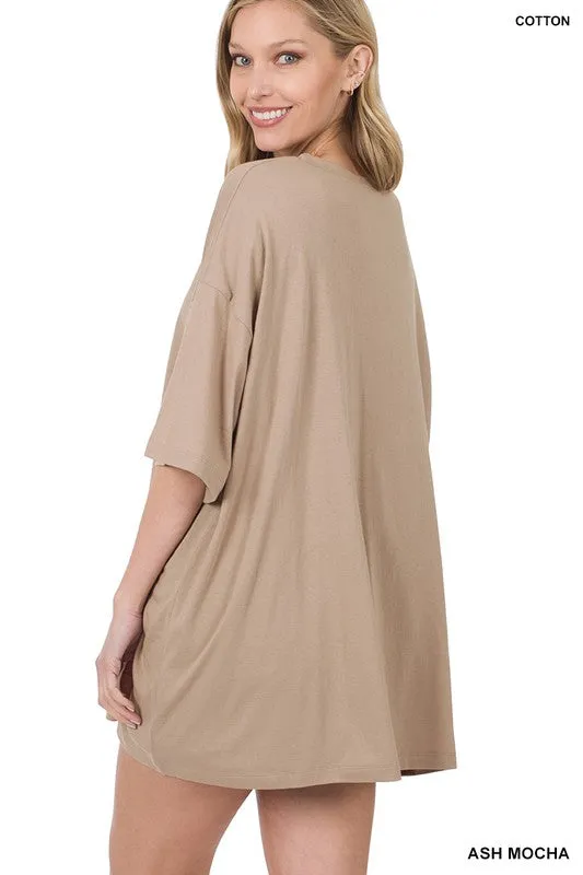 Cotton Drop Shoulder Oversized Boyfriend Box Tee - Zenana