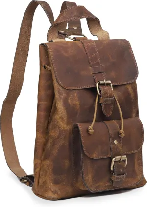 cuero Vintage Leather Small Backpack Purse for Women Top Grain Leather Mini Daypack for Travel Women Shopping Rucksack