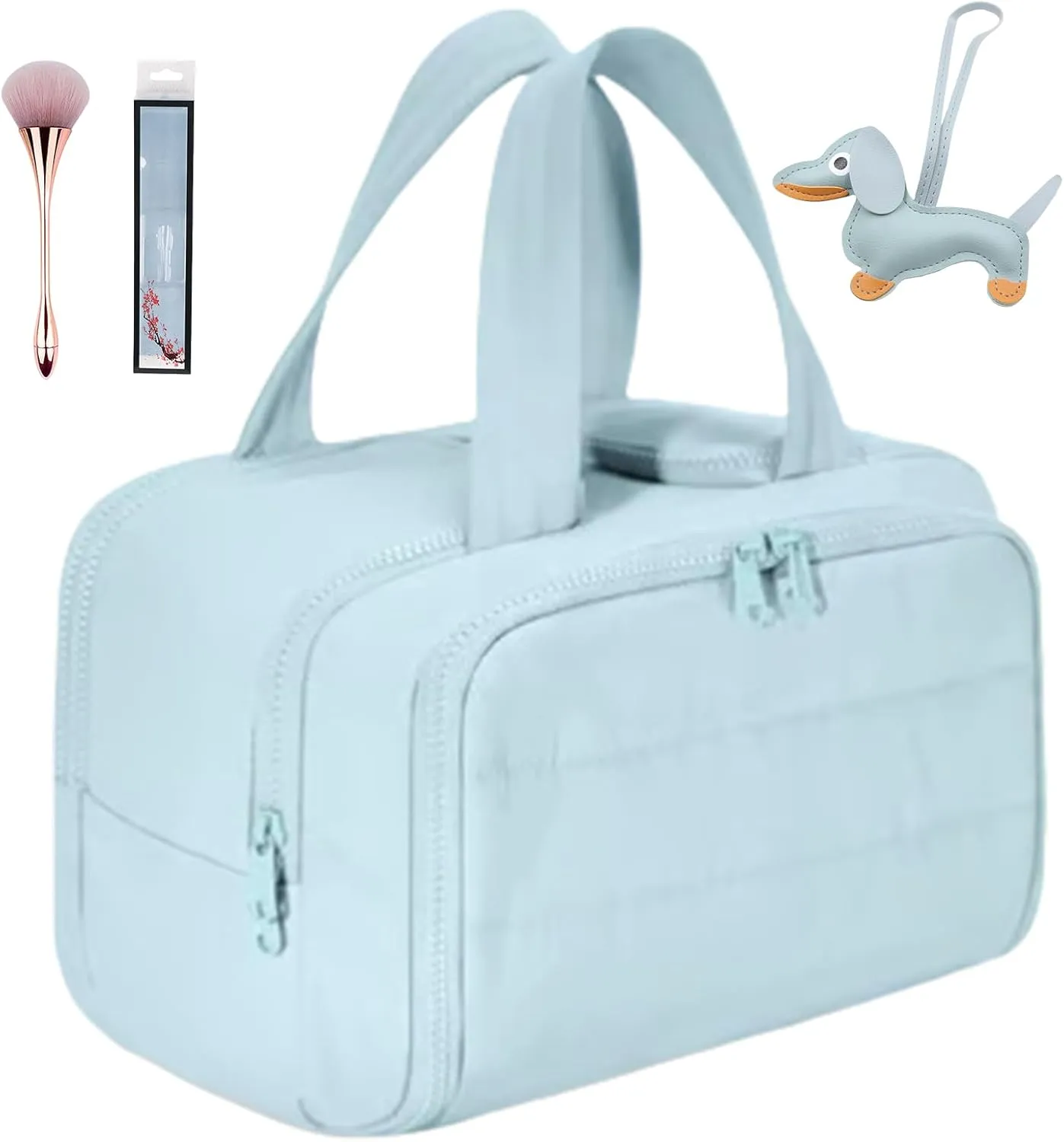 Cureaway Travel Cosmetic Bag, Large Capacity Wide-Open Travel Cosmetic Bag, 4-In-1 Puffy Multi-Functional Toiletry Bag for Women, Organizer Waterproof Lightweight Portable (Blue)