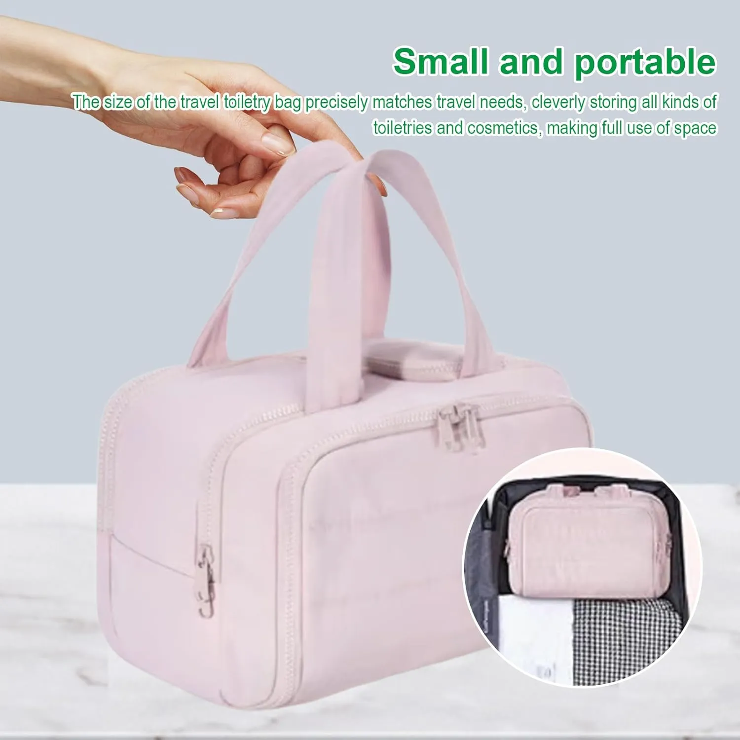 Cureaway Travel Cosmetic Bag, Large Capacity Wide-Open Travel Cosmetic Bag, 4-In-1 Puffy Multi-Functional Toiletry Bag for Women, Organizer Waterproof Lightweight Portable (Blue)