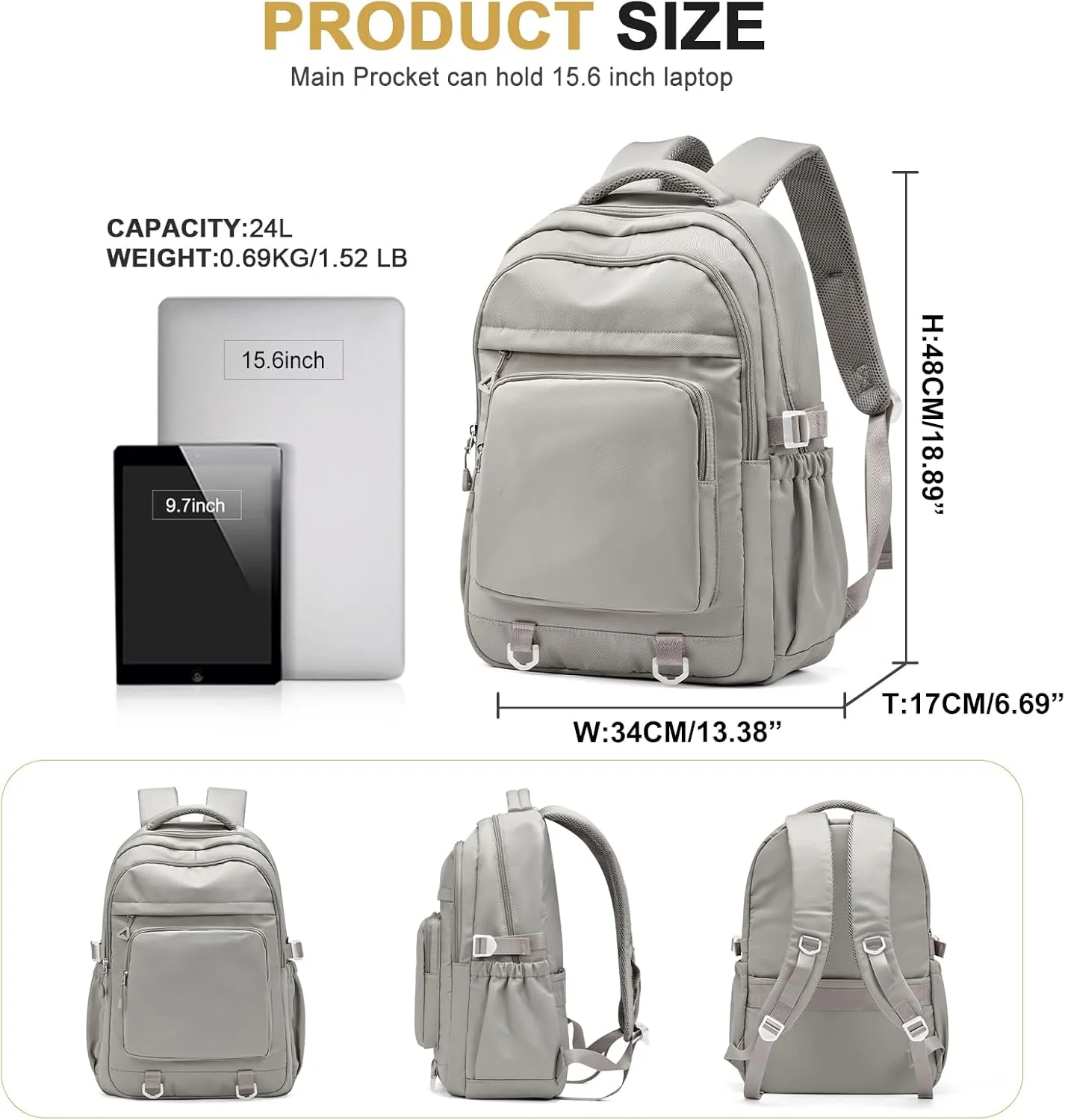 Cute Backpack for College Students Waterproof School Bag High School Backpacks for Teens Girls Boys Laptop Bookbag Casual Daypacks Backpacks for Women MenGray Brown