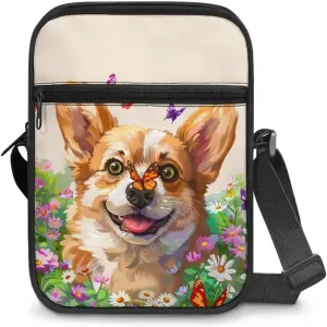 Cute Corgi Vintage Chic Cross Body Satchel Multi-Functional Shoulder Handbag for Ladies Spacious Coin Cellphone Organizer Lightweight Hiking Campus Trendy