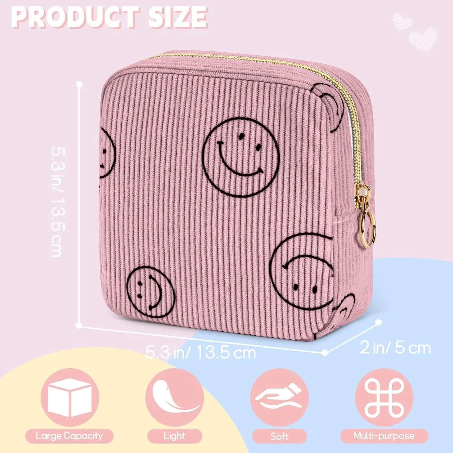 Cute Small Makeup Bag Corduroy Cosmetic Bag for Women Travel Make Up Pouch for Purse Mini Cosmetic Pouch Organizer with Zipper - Pink
