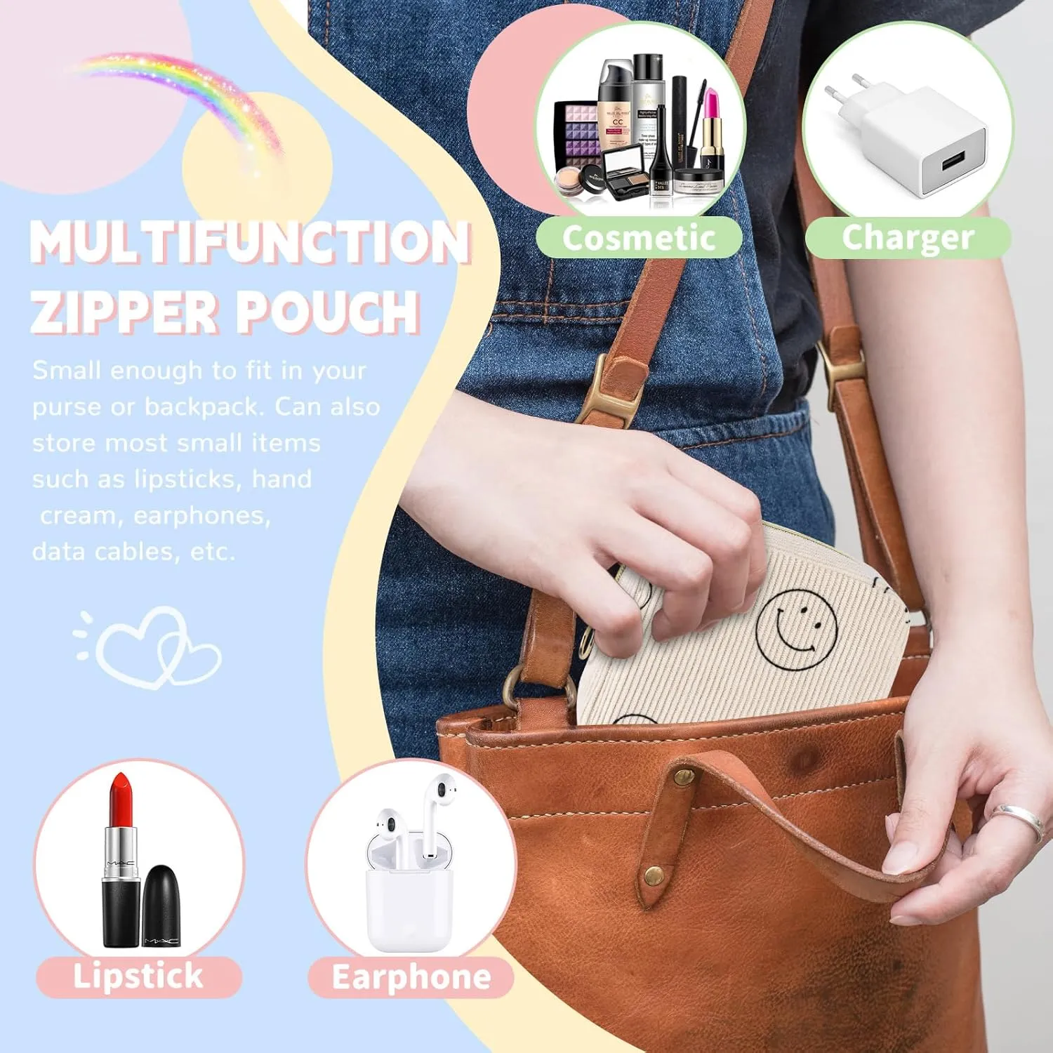 Cute Small Makeup Bag Corduroy Cosmetic Bag for Women Travel Make Up Pouch for Purse Mini Cosmetic Pouch Organizer with Zipper - Pink