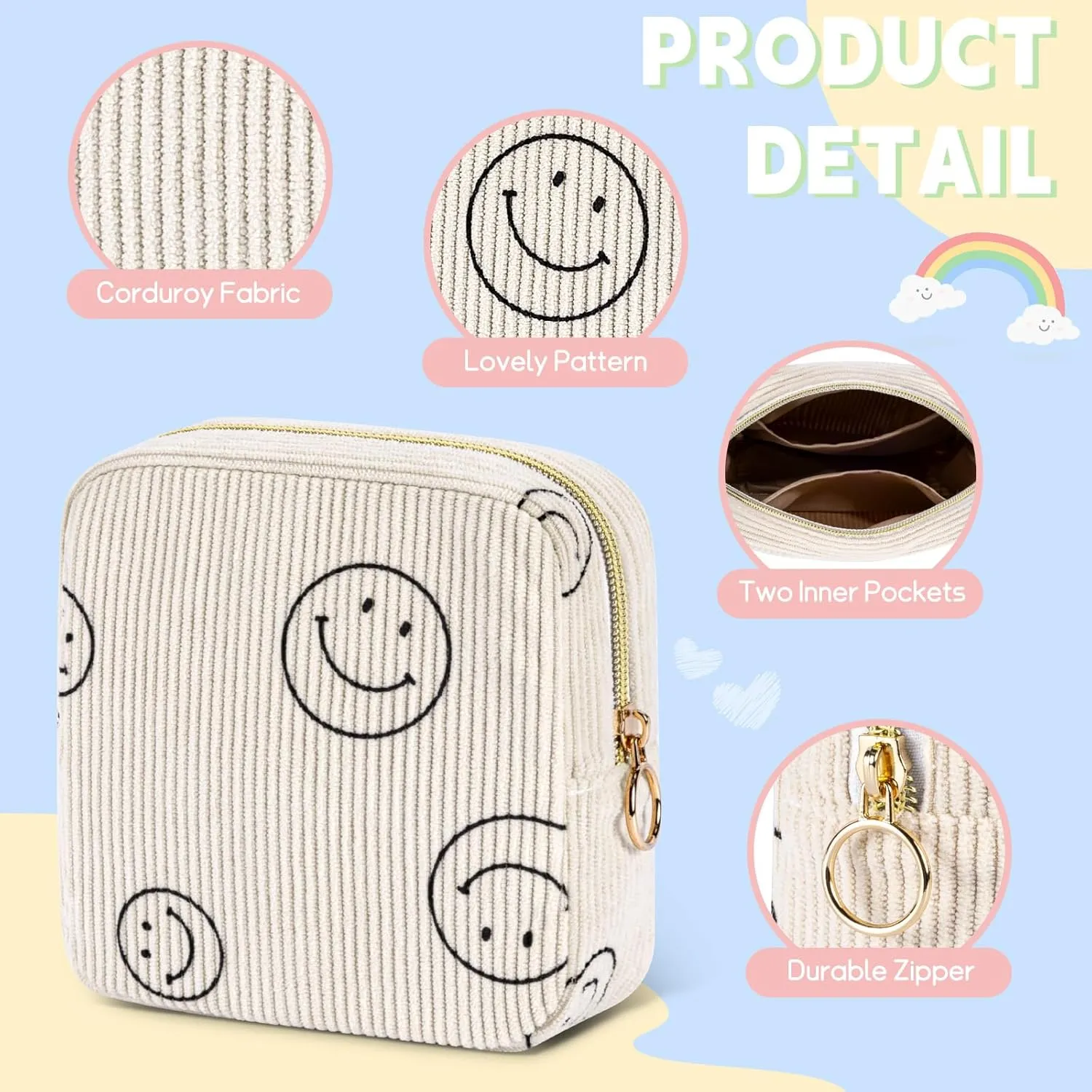 Cute Small Makeup Bag Corduroy Cosmetic Bag for Women Travel Make Up Pouch for Purse Mini Cosmetic Pouch Organizer with Zipper - Pink