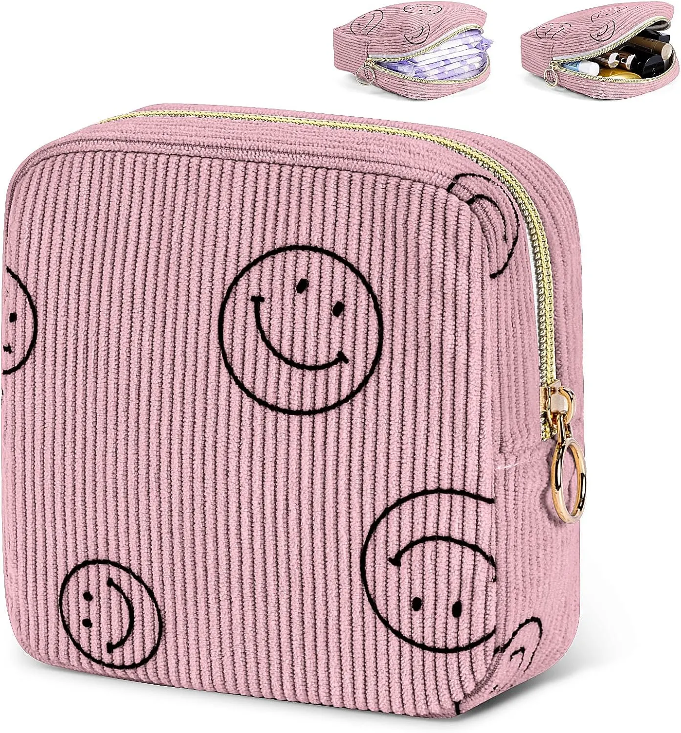 Cute Small Makeup Bag Corduroy Cosmetic Bag for Women Travel Make Up Pouch for Purse Mini Cosmetic Pouch Organizer with Zipper - Pink