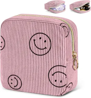Cute Small Makeup Bag Corduroy Cosmetic Bag for Women Travel Make Up Pouch for Purse Mini Cosmetic Pouch Organizer with Zipper - Pink