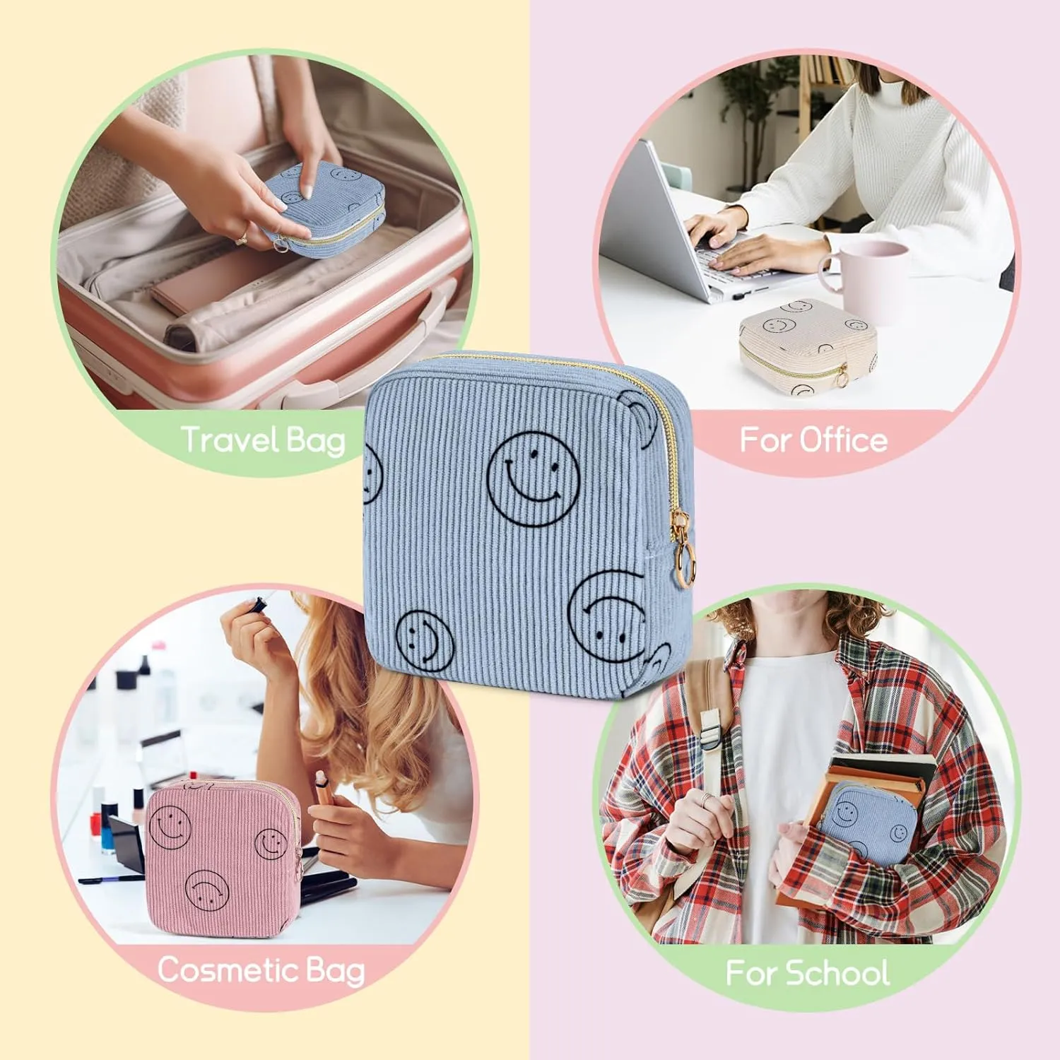 Cute Small Makeup Bag Corduroy Cosmetic Bag for Women Travel Make Up Pouch for Purse Mini Cosmetic Pouch Organizer with Zipper - Pink