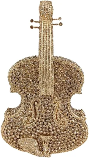 Cute Violin Rhinestone Evening Bag Chic Crystal Handbag Diamond Clutch Purse for Women Party Prom Banquet, Gold