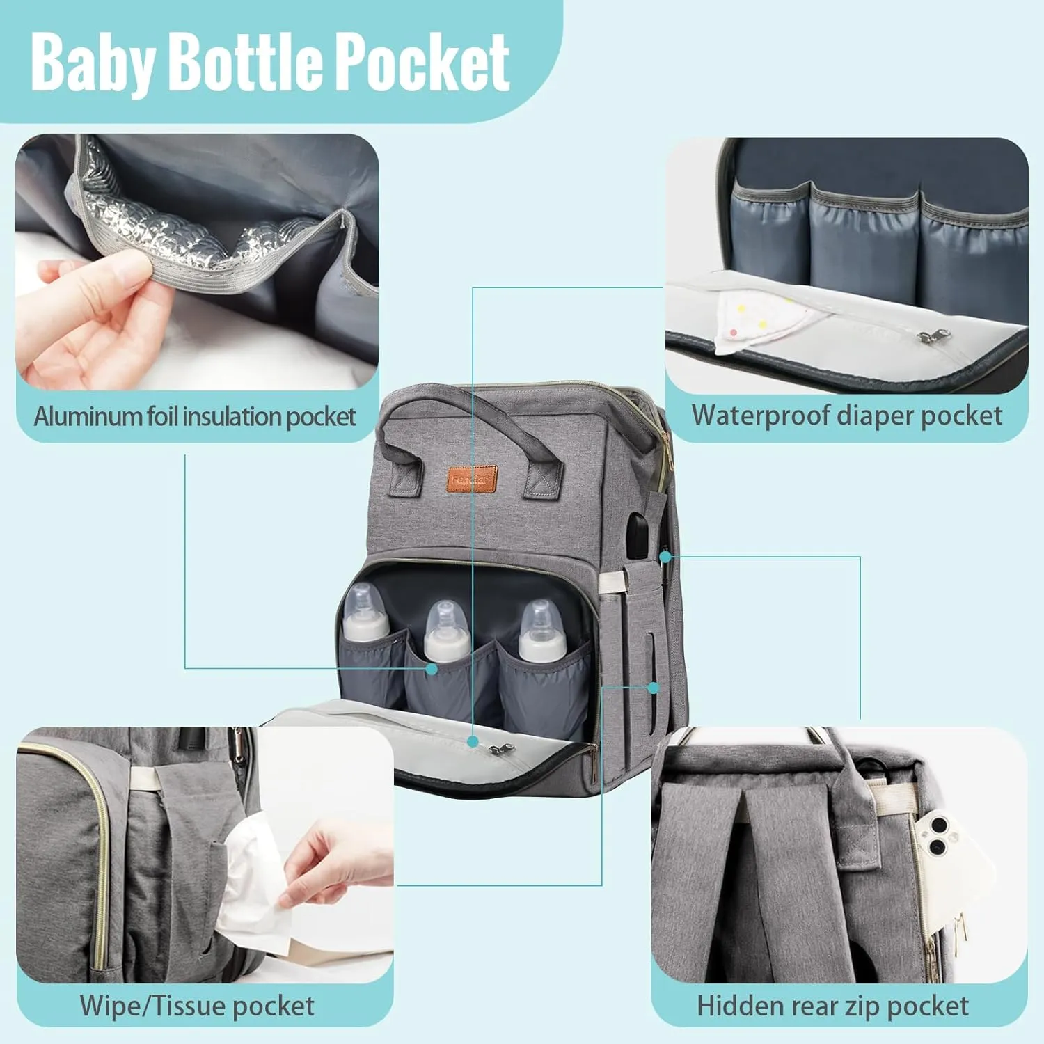 Diaper Bag Backpack, Diaper Bag with Changing Station, Multi-functional Waterproof Travel Baby Bag, Baby Bag for Boys Girls, Gray