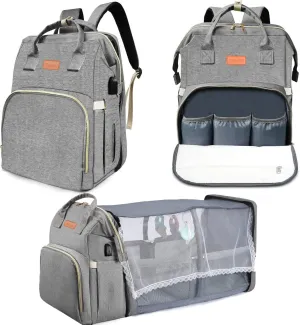 Diaper Bag Backpack, Diaper Bag with Changing Station, Multi-functional Waterproof Travel Baby Bag, Baby Bag for Boys Girls, Gray