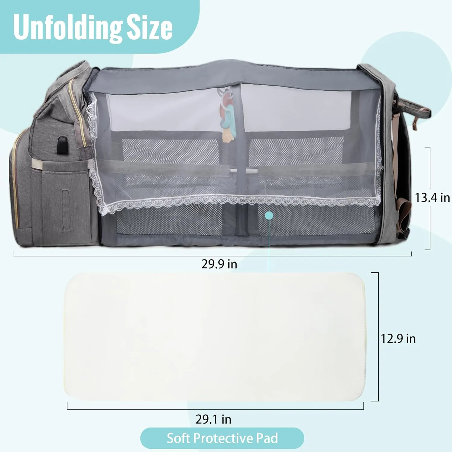 Diaper Bag Backpack, Diaper Bag with Changing Station, Multi-functional Waterproof Travel Baby Bag, Baby Bag for Boys Girls, Gray
